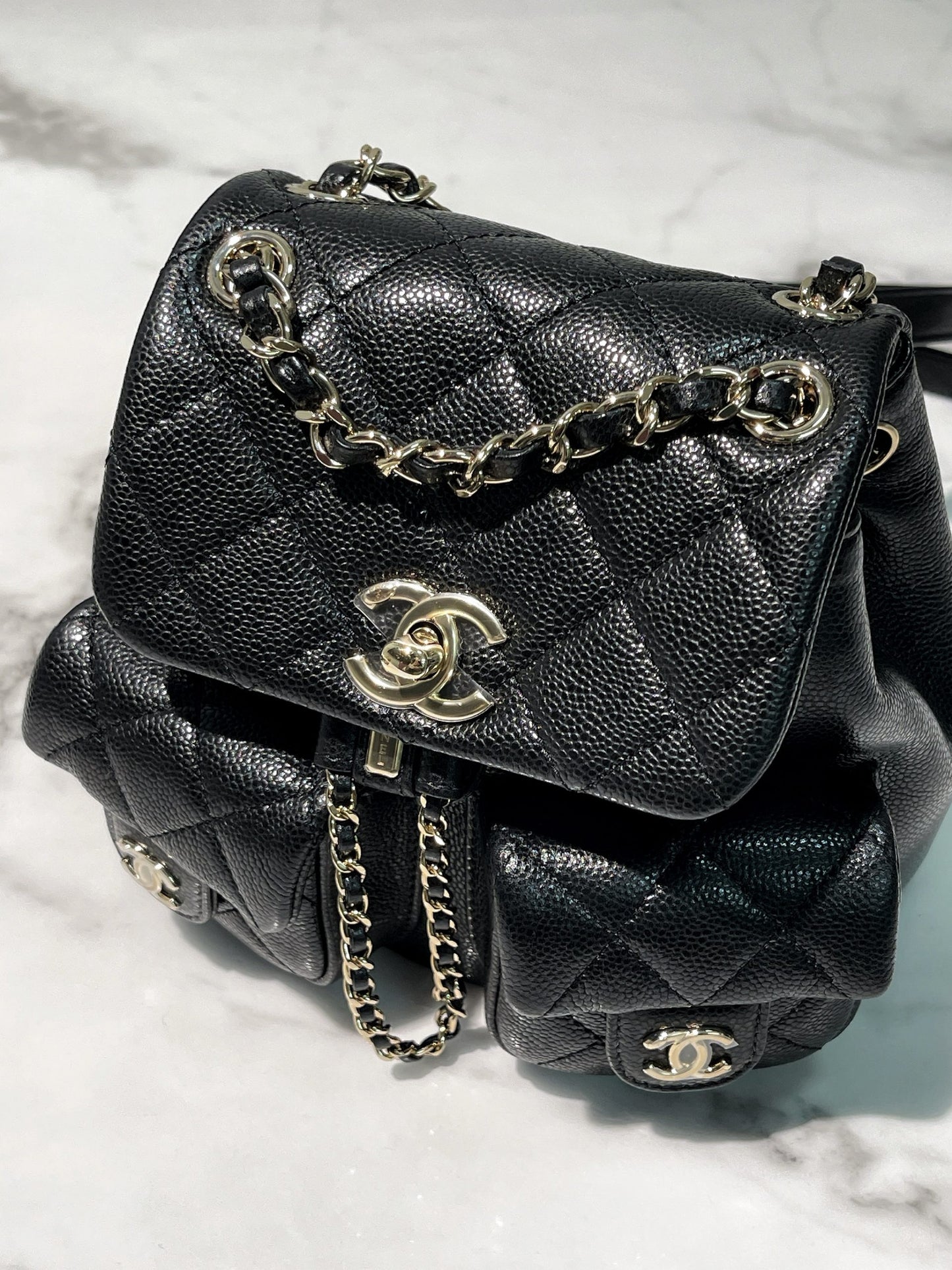 CHANEL SMALL DUMA BACKPACK, Black/Gold