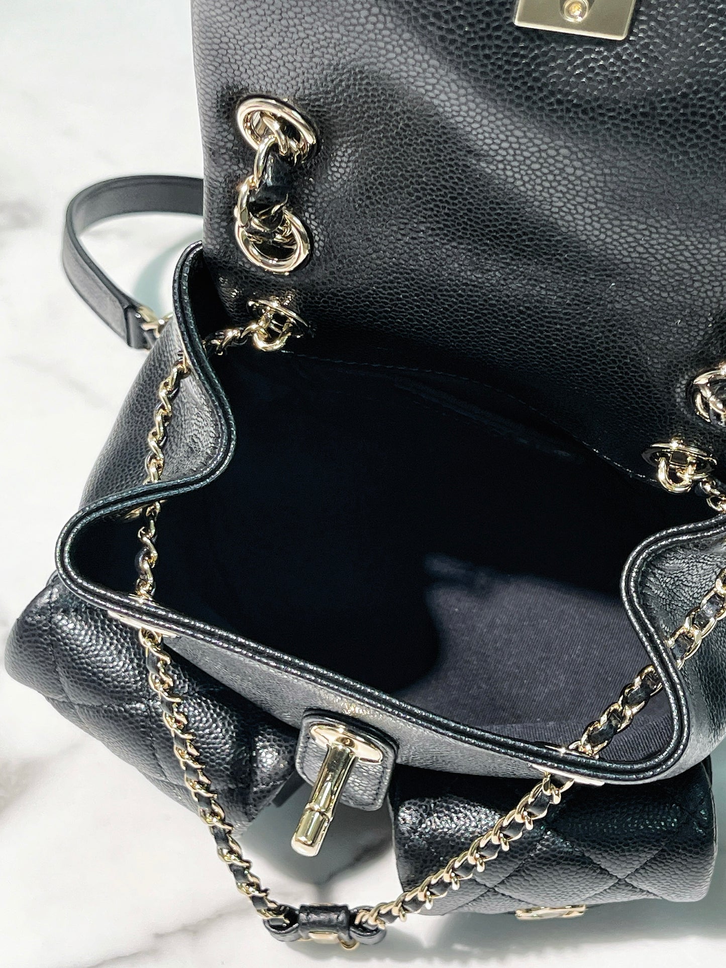 CHANEL SMALL DUMA BACKPACK, Black/Gold