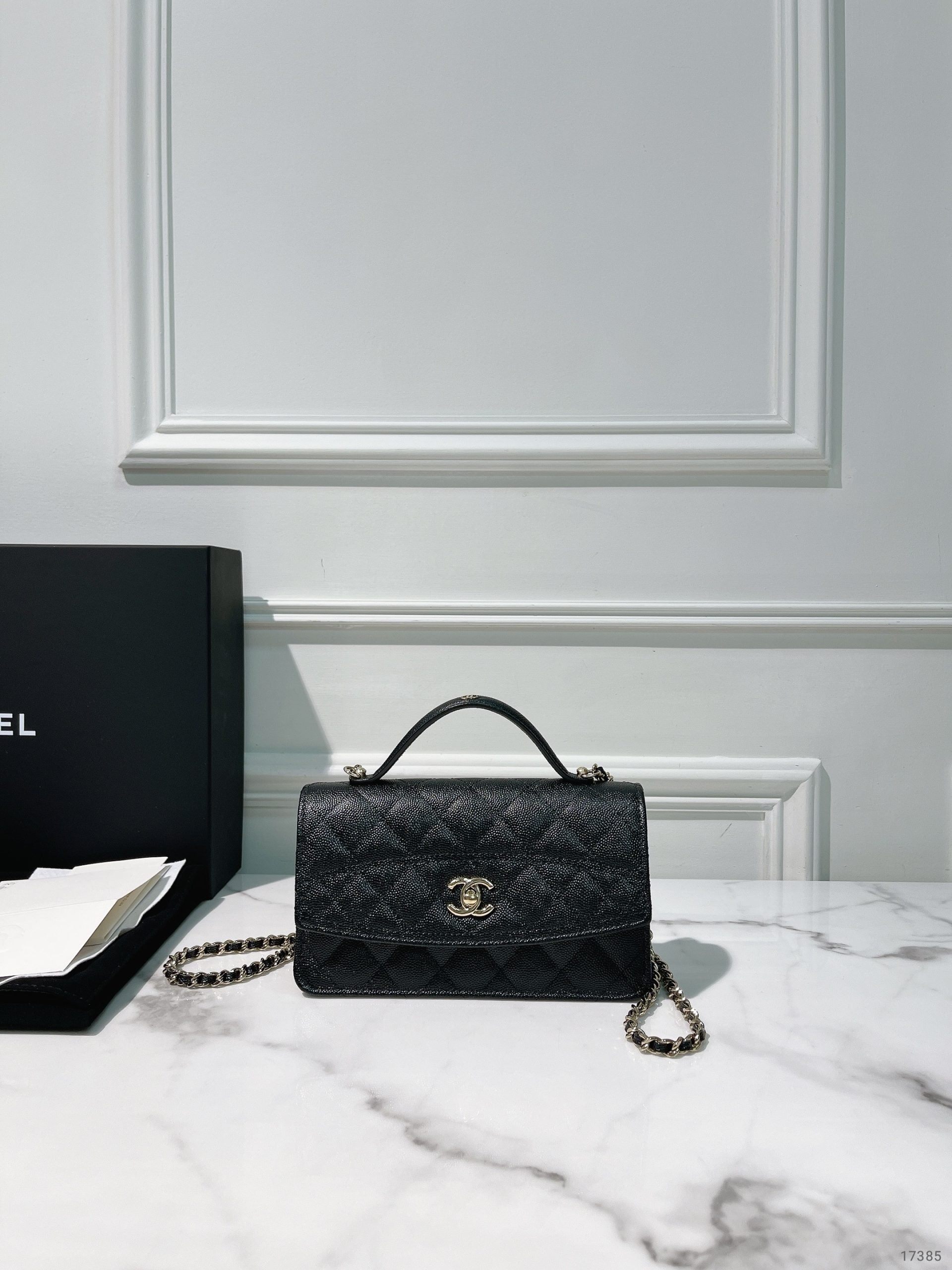 CHANEL 25C TOP HANDLE MINI CLUTCH, Black/Gold