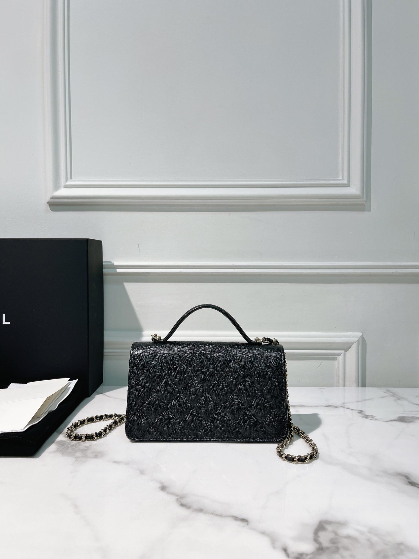 CHANEL 25C TOP HANDLE MINI CLUTCH, Black/Gold