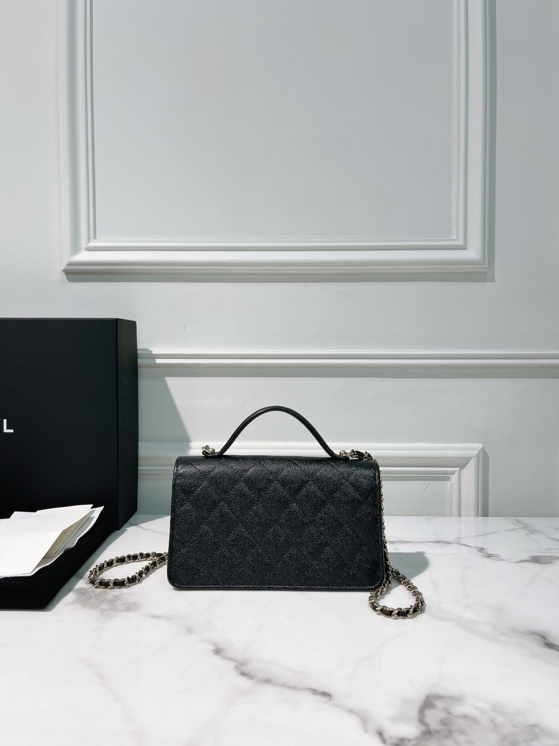 CHANEL 25C TOP HANDLE MINI CLUTCH, Black/Gold