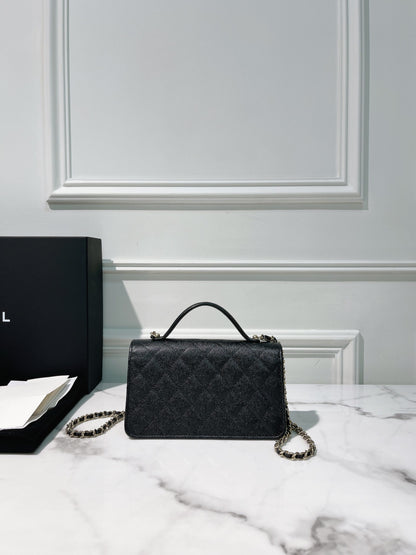 CHANEL 25C TOP HANDLE MINI CLUTCH, Black/Gold