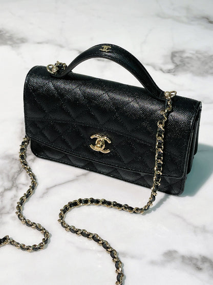 CHANEL 25C TOP HANDLE MINI CLUTCH, Black/Gold