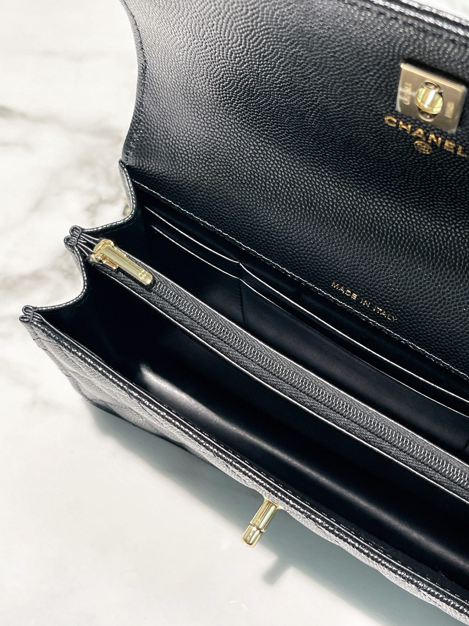 CHANEL 25C TOP HANDLE MINI CLUTCH, Black/Gold