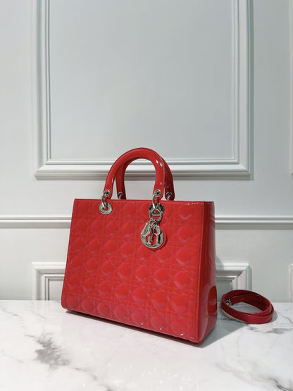 DIOR LARGE LADY DIOR, Red/Silver