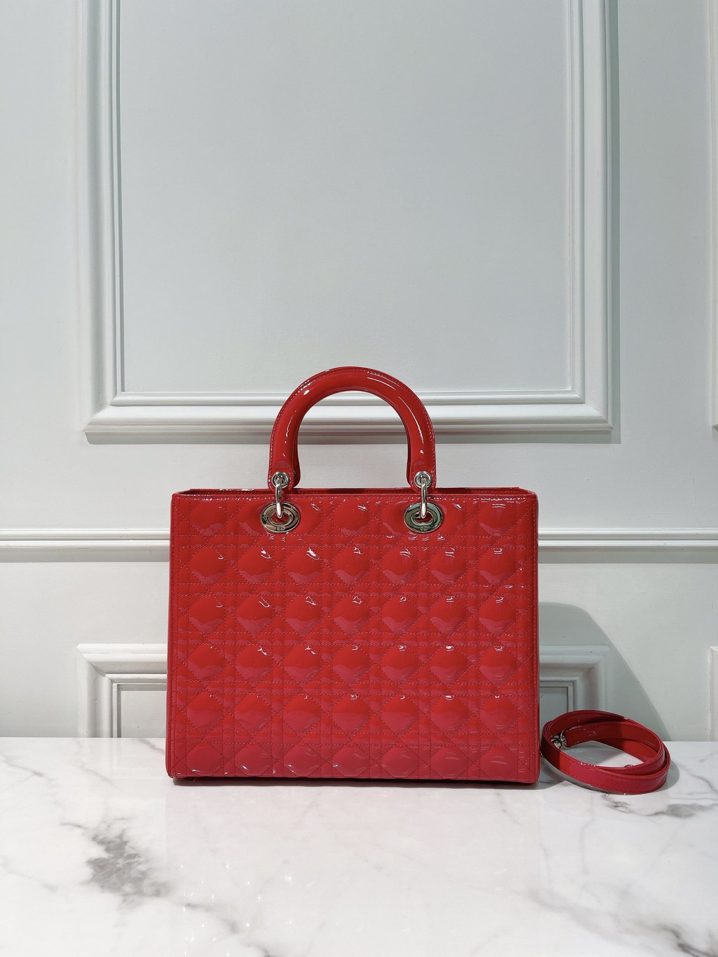 DIOR LARGE LADY DIOR, Red/Silver