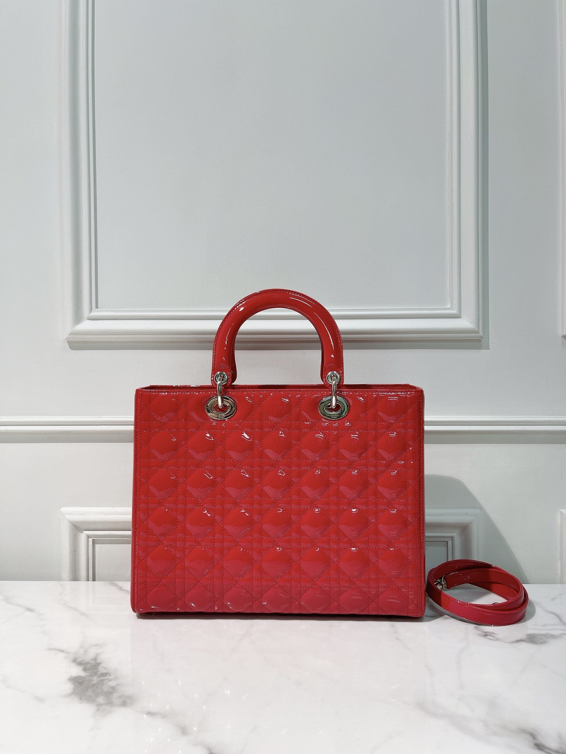 DIOR LARGE LADY DIOR, Red/Silver