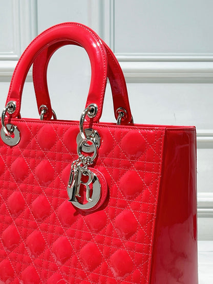 DIOR LARGE LADY DIOR, Red/Silver