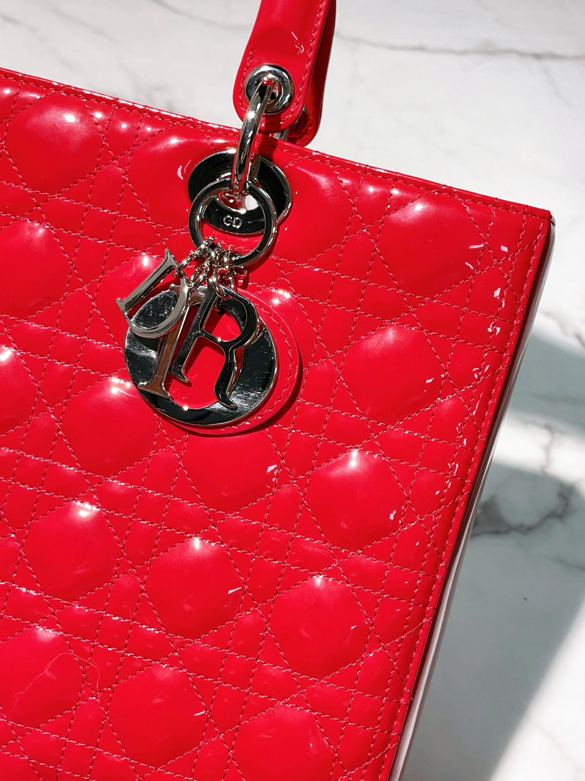 DIOR LARGE LADY DIOR, Red/Silver