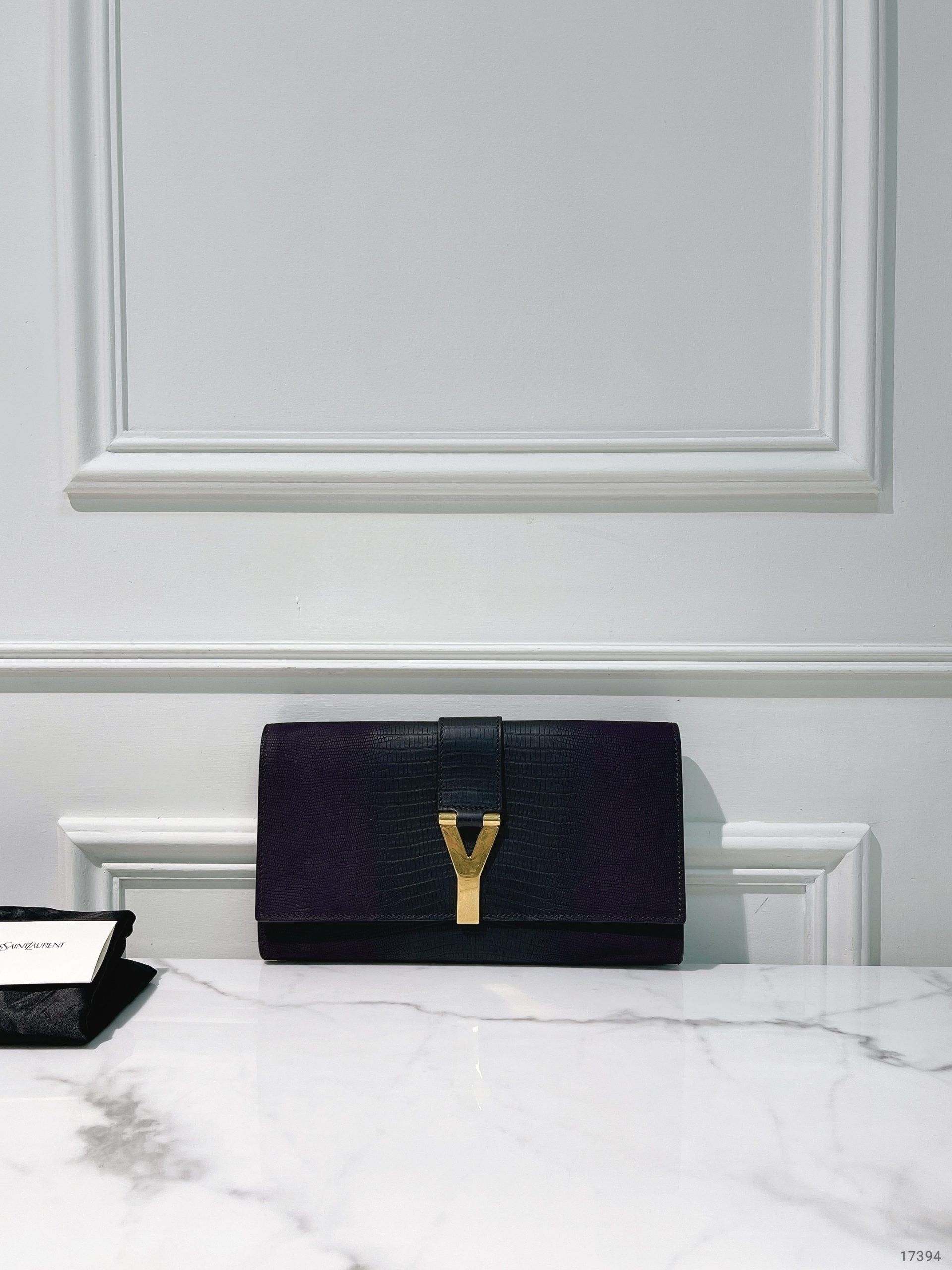 YSL HAND CLUTCH, Dark Purple/Gold