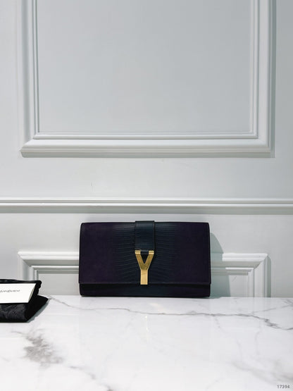 YSL HAND CLUTCH, Dark Purple/Gold