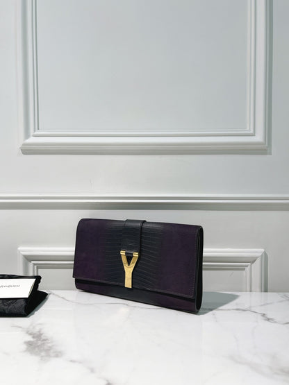 YSL HAND CLUTCH, Dark Purple/Gold