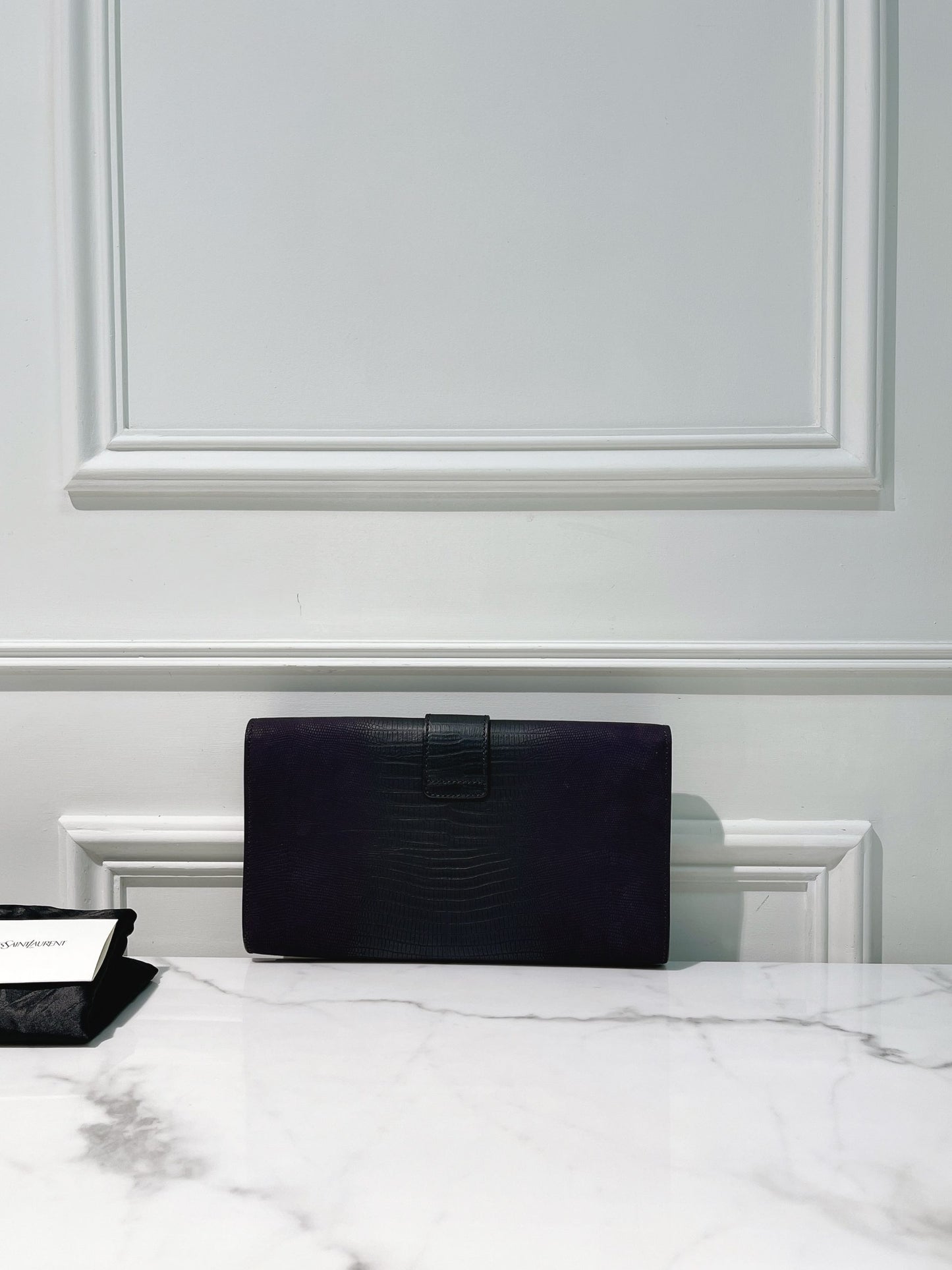 YSL HAND CLUTCH, Dark Purple/Gold