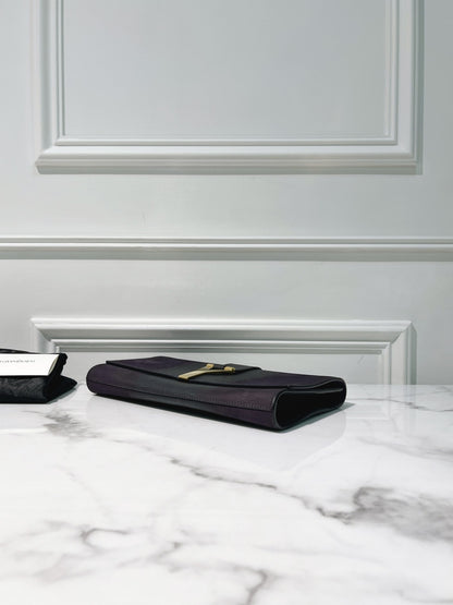YSL HAND CLUTCH, Dark Purple/Gold