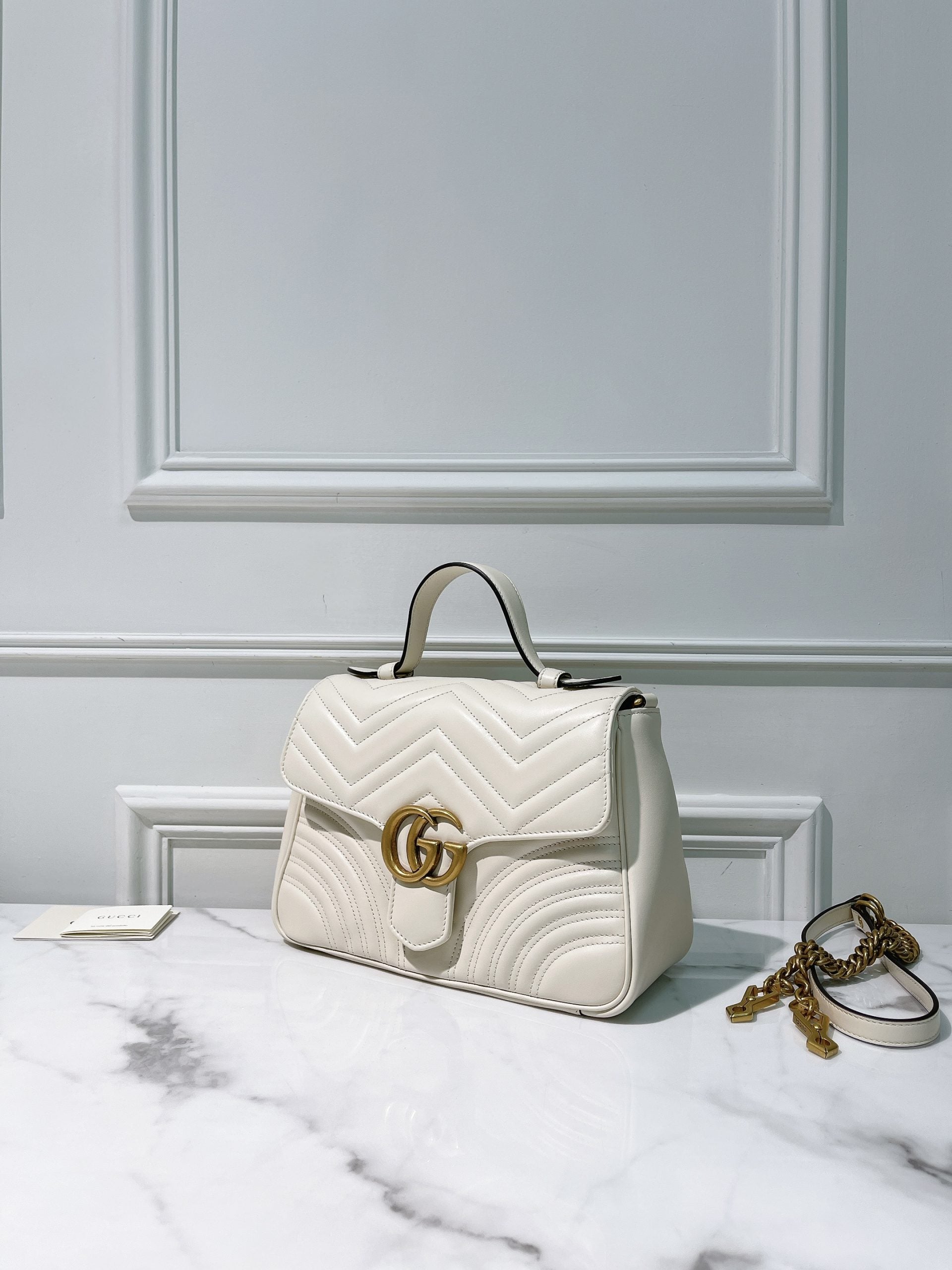 GUCCI MARMONT TOP HANDLE, White/Gold