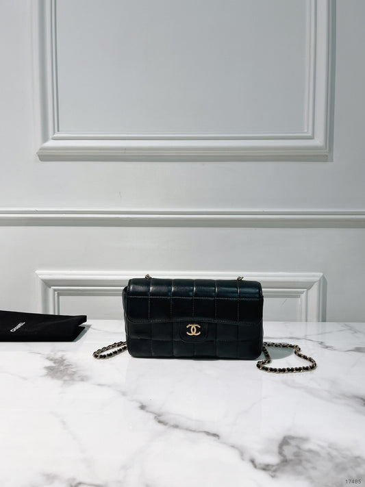 CHANEL MINI CHOCOLATE BAR FLAP BAG, Black/Gold