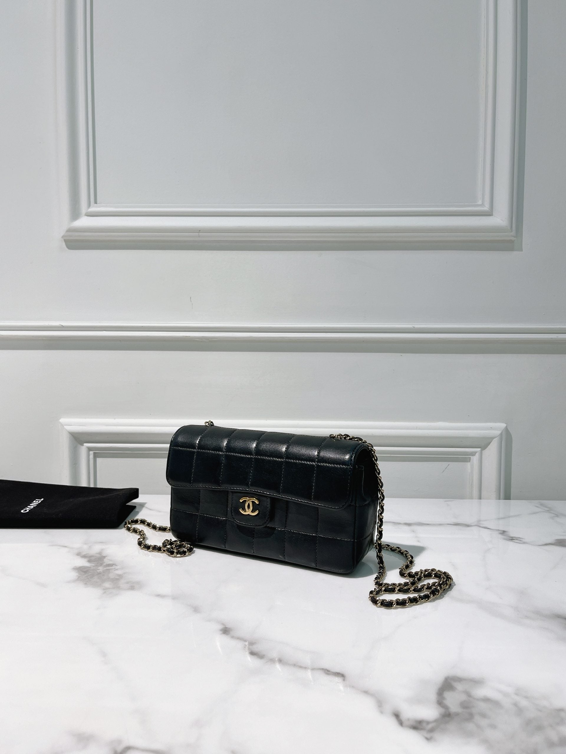 CHANEL MINI CHOCOLATE BAR FLAP BAG, Black/Gold