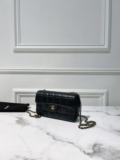 CHANEL MINI CHOCOLATE BAR FLAP BAG, Black/Gold