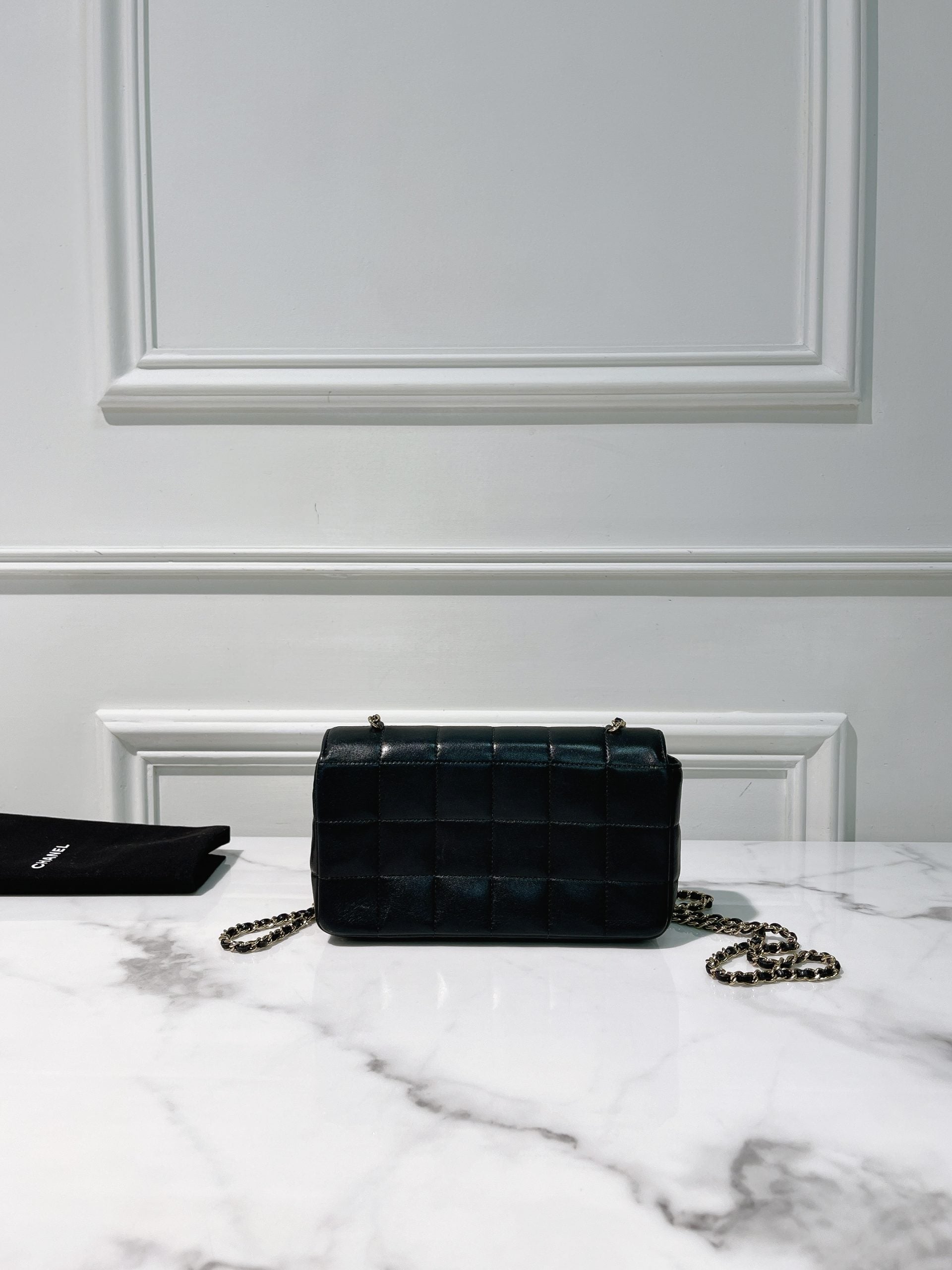 CHANEL MINI CHOCOLATE BAR FLAP BAG, Black/Gold