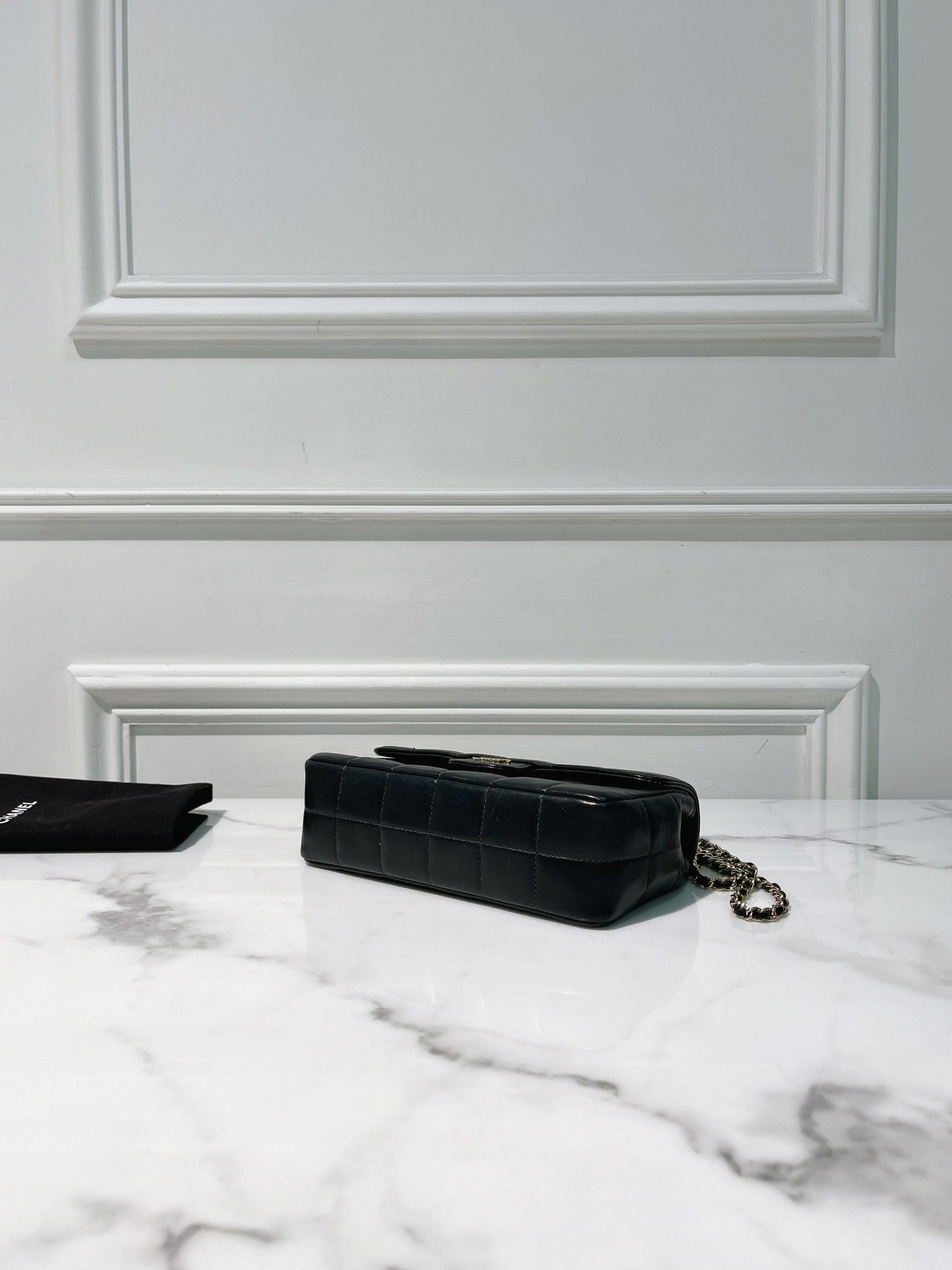 CHANEL MINI CHOCOLATE BAR FLAP BAG, Black/Gold