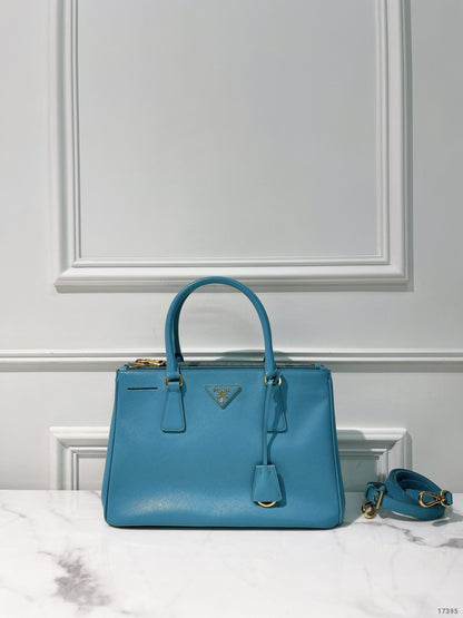 PRADA GALLERIA DOUBLE ZIP TOTE, Blue/Gold