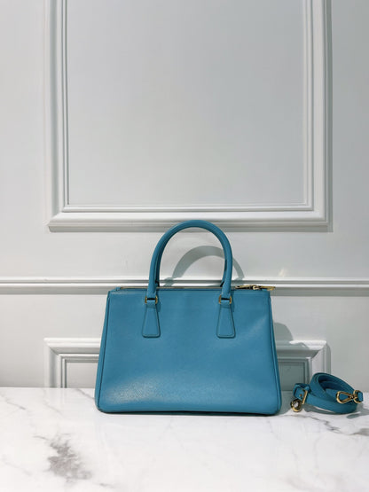 PRADA GALLERIA DOUBLE ZIP TOTE, Blue/Gold