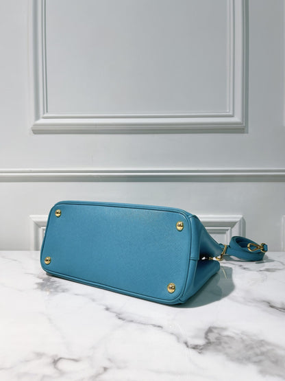 PRADA GALLERIA DOUBLE ZIP TOTE, Blue/Gold