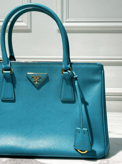 PRADA GALLERIA DOUBLE ZIP TOTE, Blue/Gold