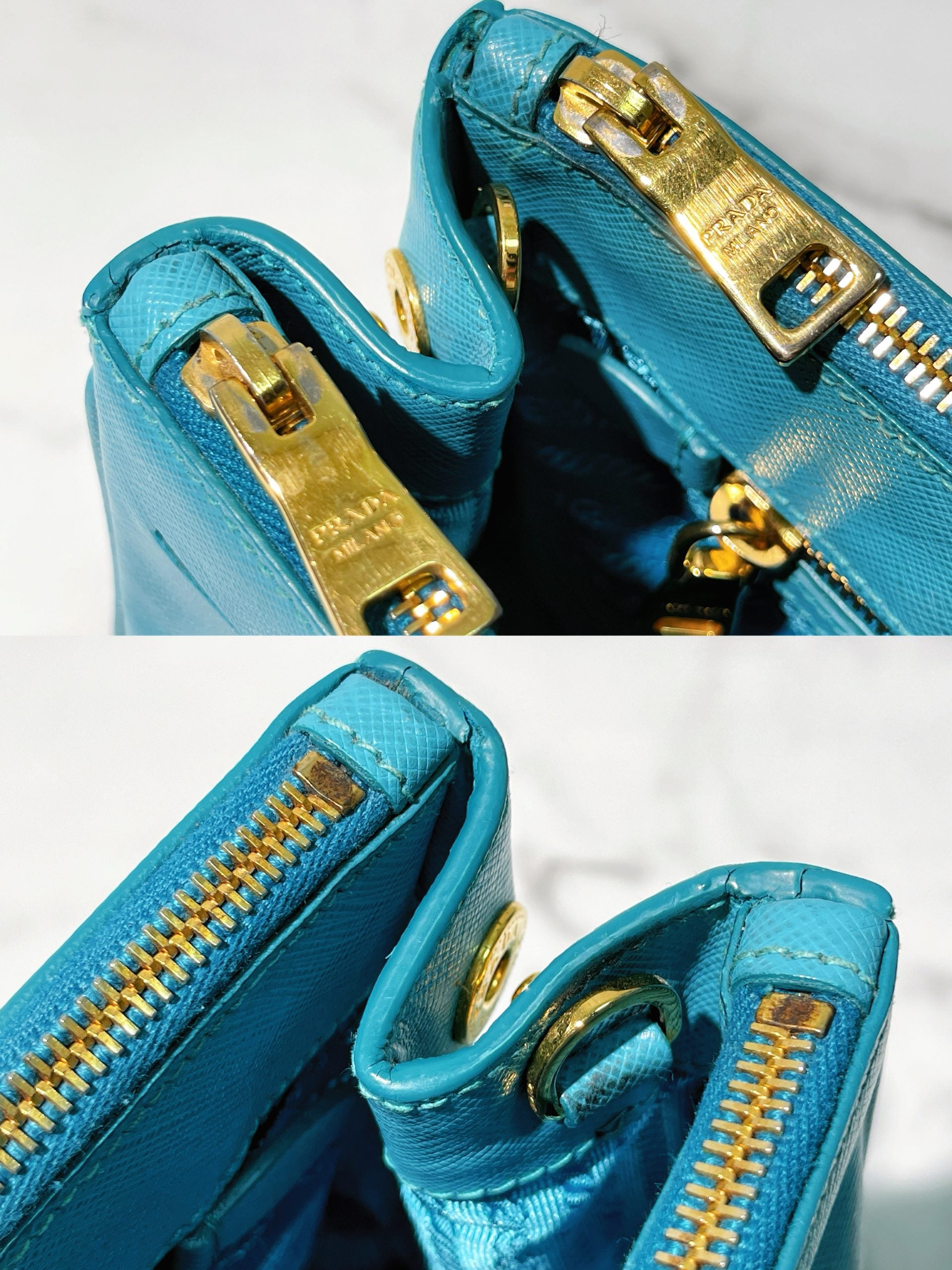 PRADA GALLERIA DOUBLE ZIP TOTE, Blue/Gold