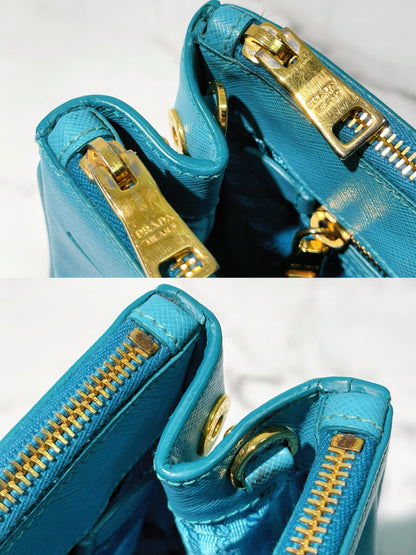 PRADA GALLERIA DOUBLE ZIP TOTE, Blue/Gold