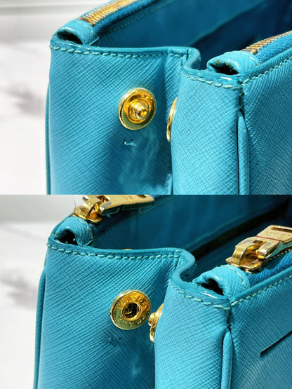 PRADA GALLERIA DOUBLE ZIP TOTE, Blue/Gold
