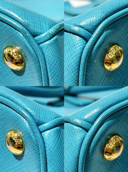 PRADA GALLERIA DOUBLE ZIP TOTE, Blue/Gold