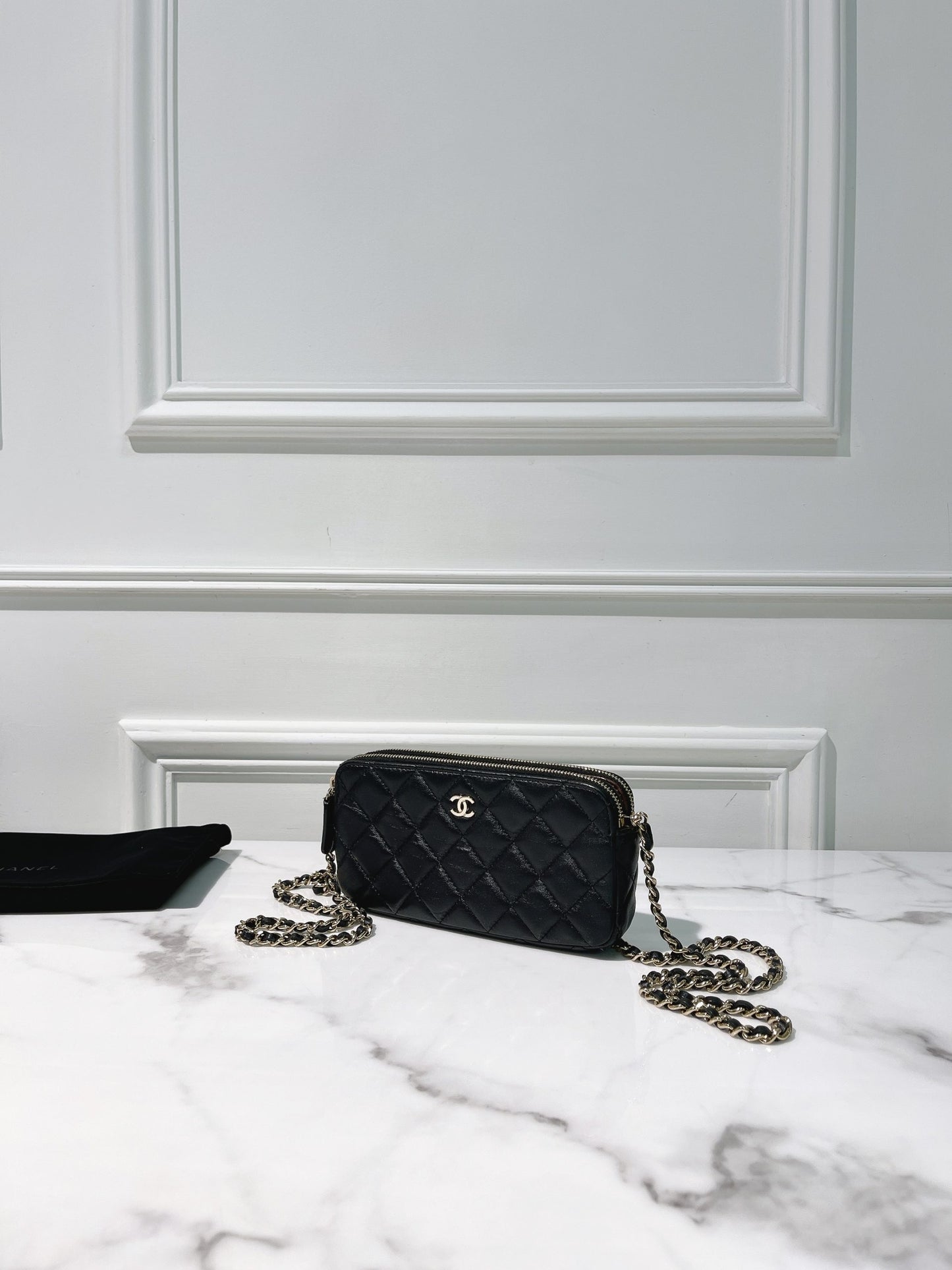 CHANEL DOUBLE ZIP BAG, Black/Gold