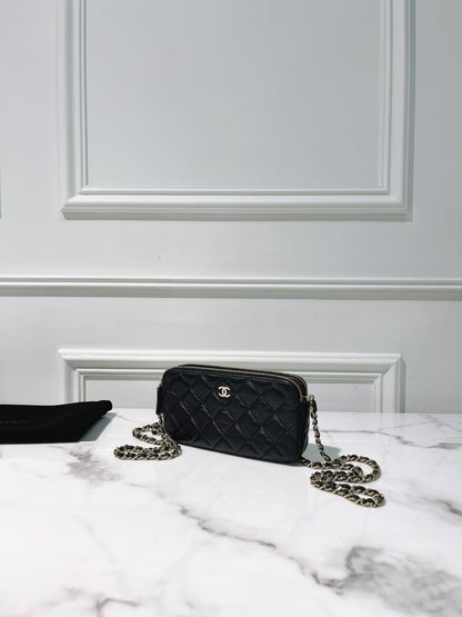 CHANEL DOUBLE ZIP BAG, Black/Gold