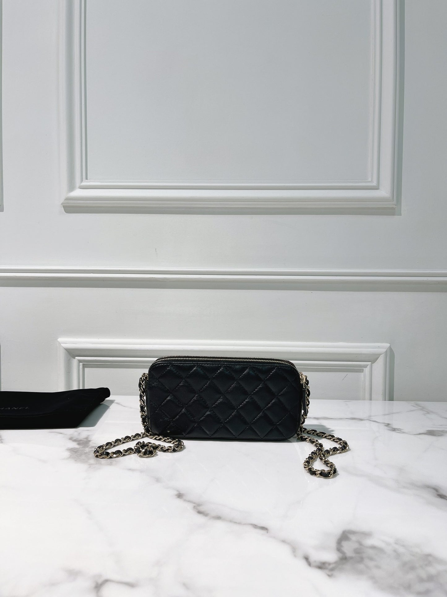 CHANEL DOUBLE ZIP BAG, Black/Gold