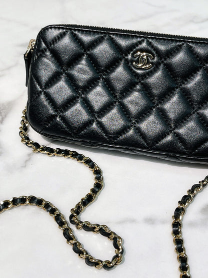 CHANEL DOUBLE ZIP BAG, Black/Gold