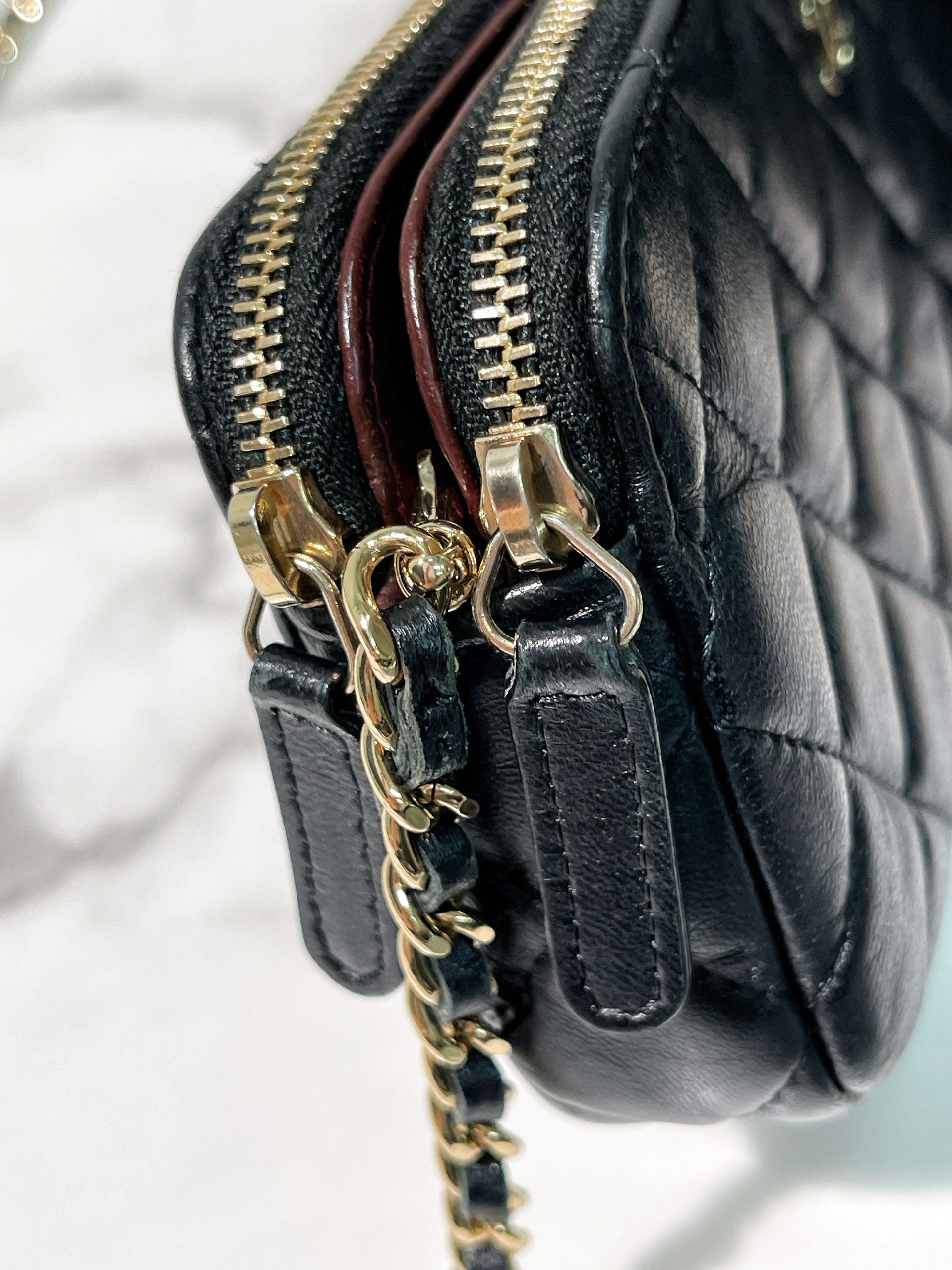 CHANEL DOUBLE ZIP BAG, Black/Gold