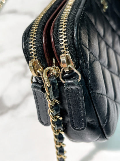 CHANEL DOUBLE ZIP BAG, Black/Gold