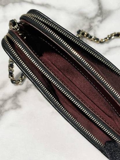 CHANEL DOUBLE ZIP BAG, Black/Gold