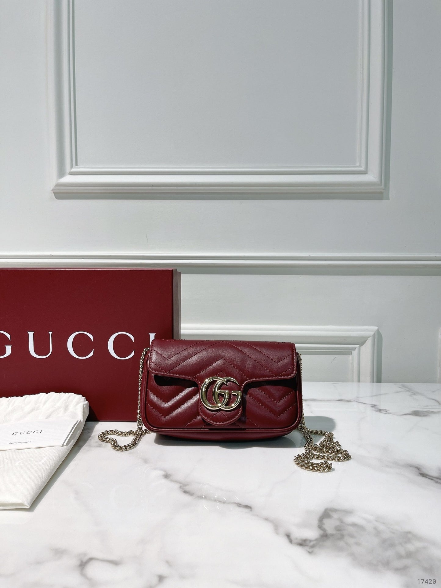 GUCCI SUPER MINI MARMONT, Red/Gold