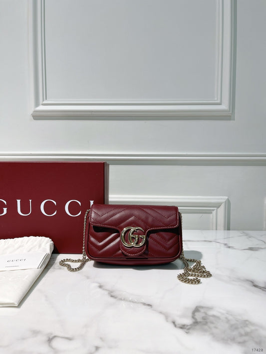GUCCI SUPER MINI MARMONT, Red/Gold