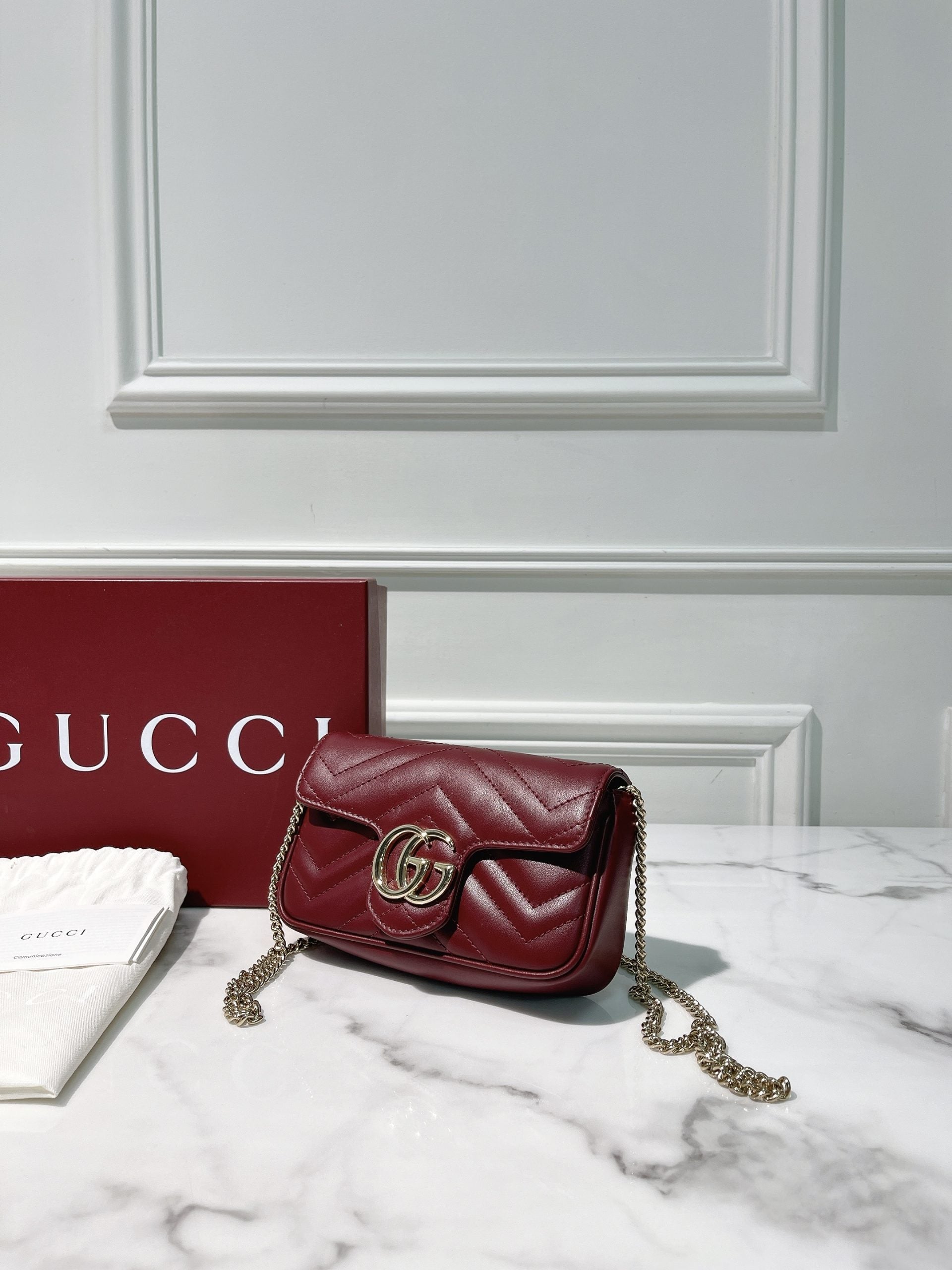GUCCI SUPER MINI MARMONT, Red/Gold