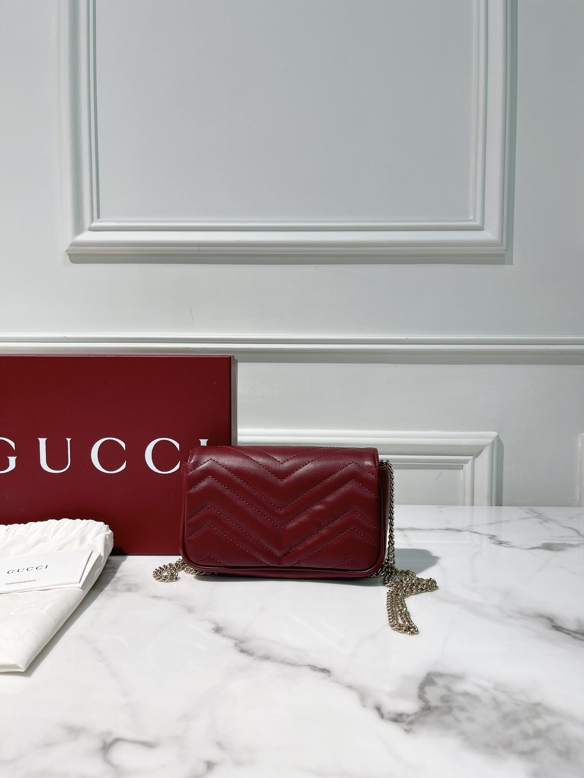 GUCCI SUPER MINI MARMONT, Red/Gold