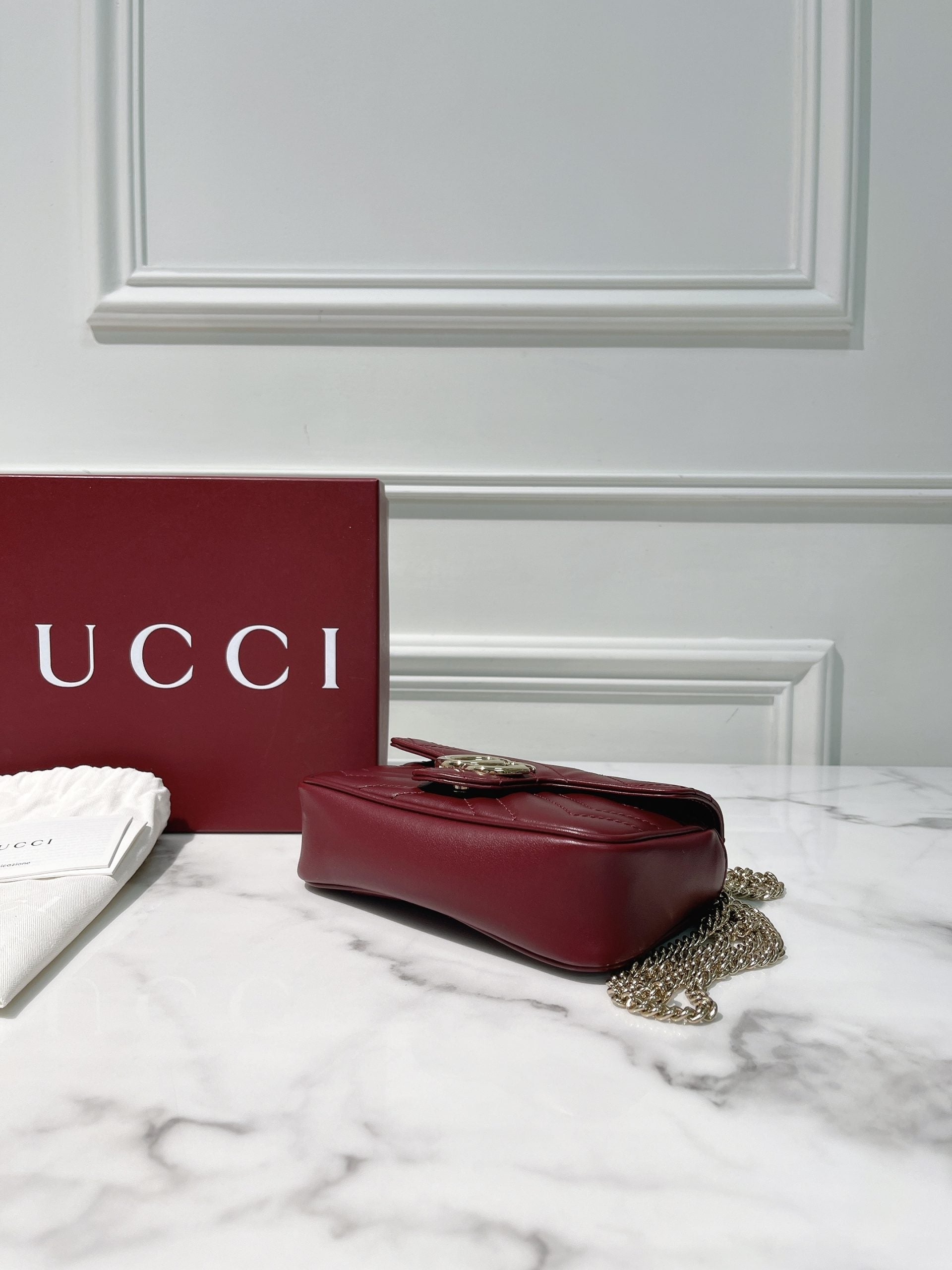 GUCCI SUPER MINI MARMONT, Red/Gold