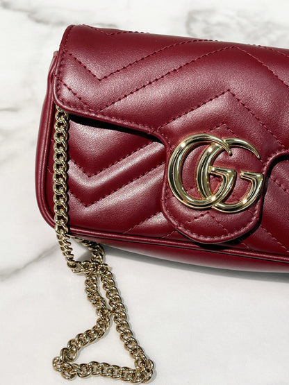 GUCCI SUPER MINI MARMONT, Red/Gold