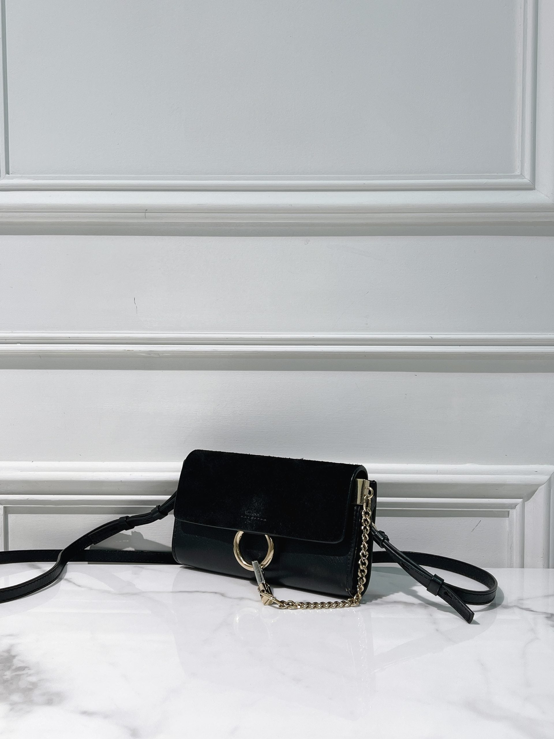 CHLOE MINI FAYE BAG, Black/Gold