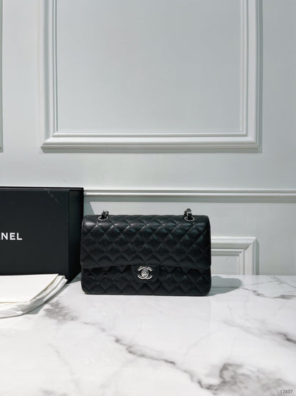 CHANEL MEDIUM CLASSIC FLAP, Black/Silver