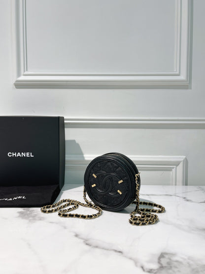 CHANEL FILIGREE ROUND CHAIN BAG, Black/Gold