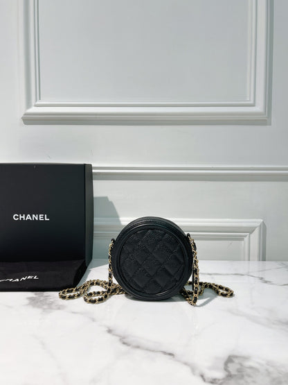 CHANEL FILIGREE ROUND CHAIN BAG, Black/Gold