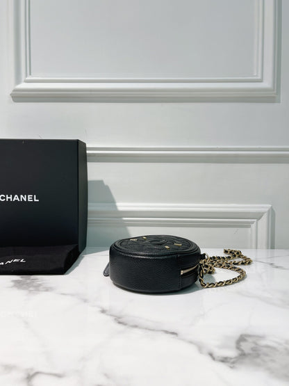CHANEL FILIGREE ROUND CHAIN BAG, Black/Gold